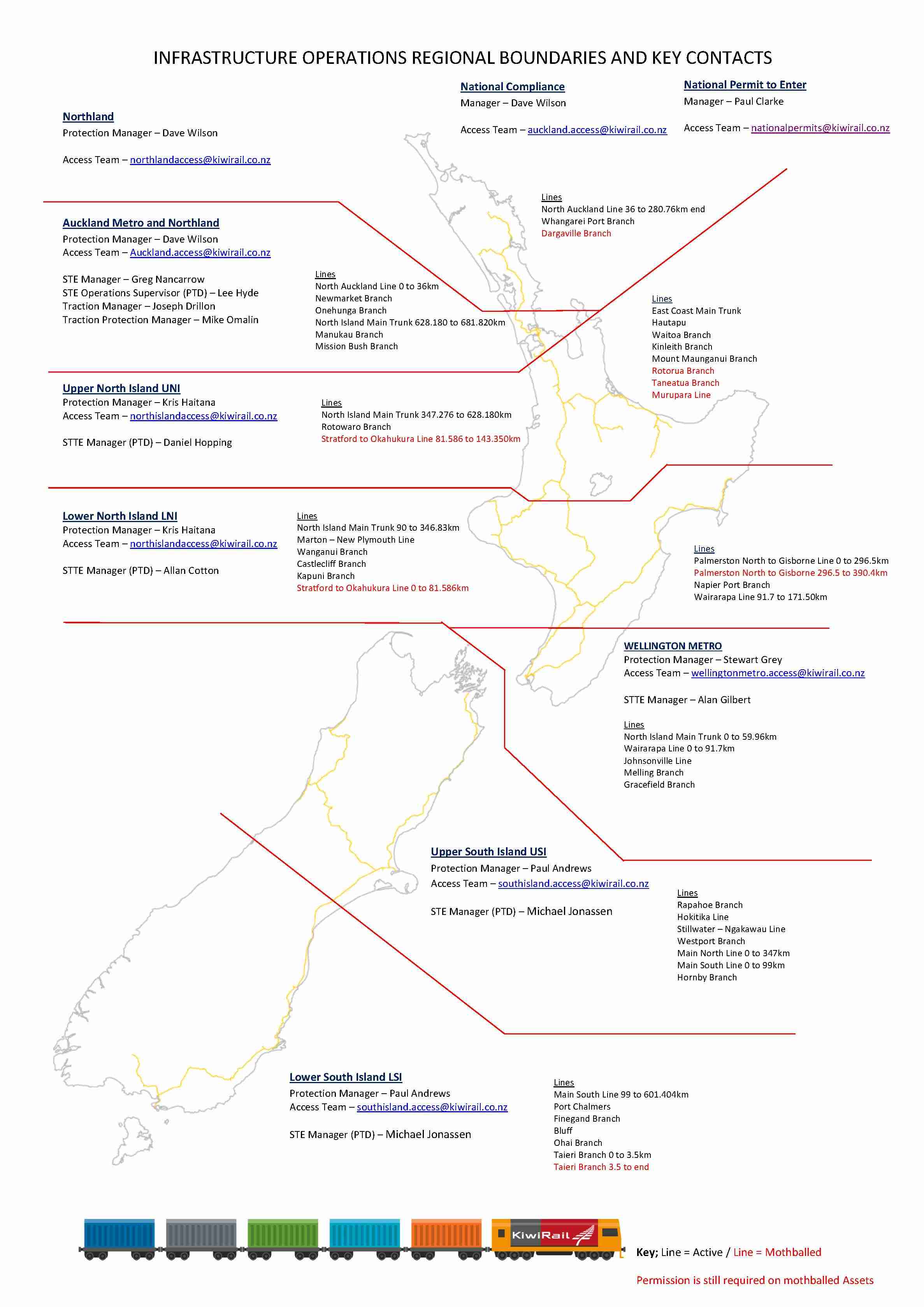 KiwiRail boundaries and contacts NZ Map 2024